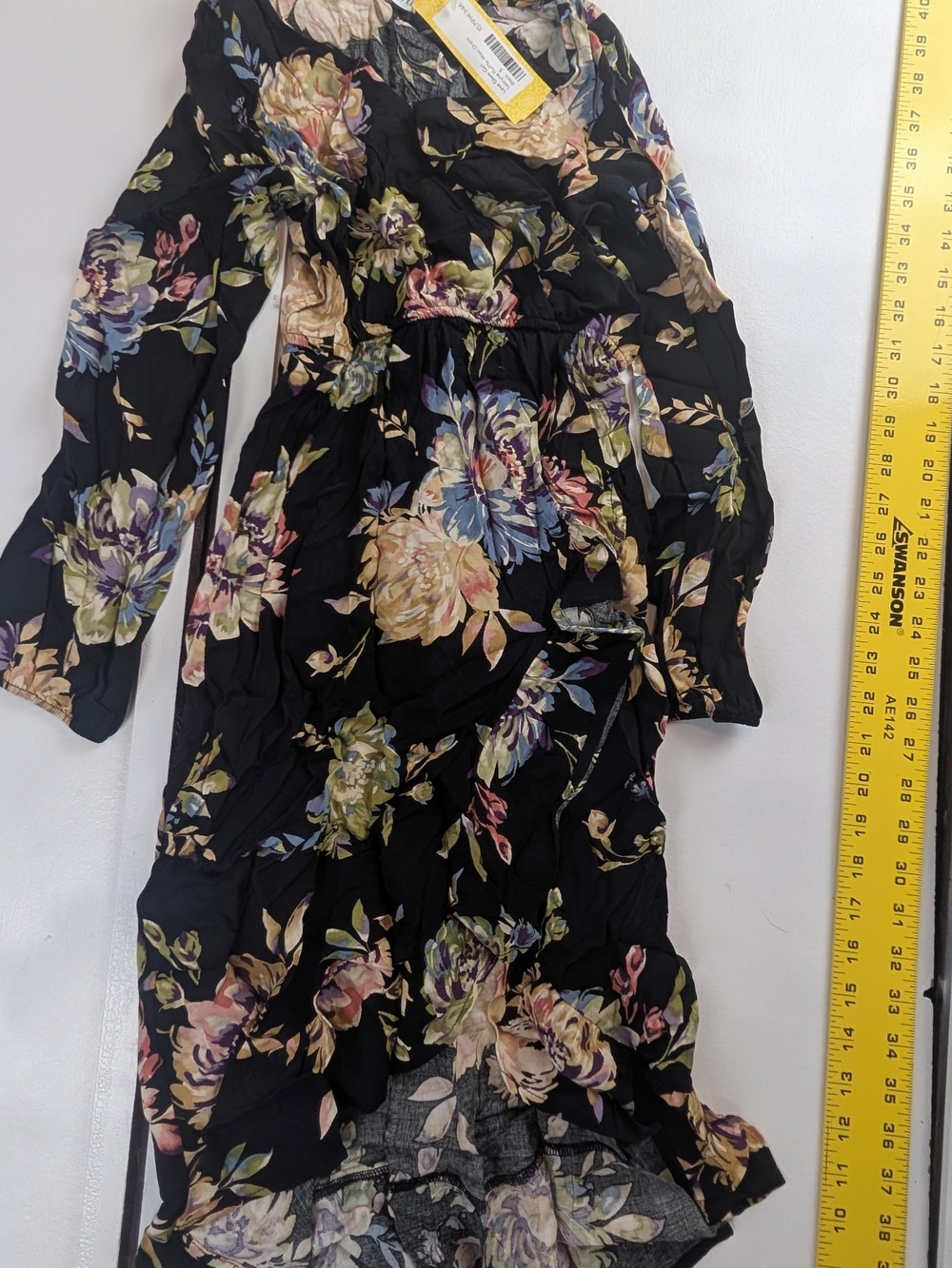 Black Floral Long Sleeve Girls' Dress